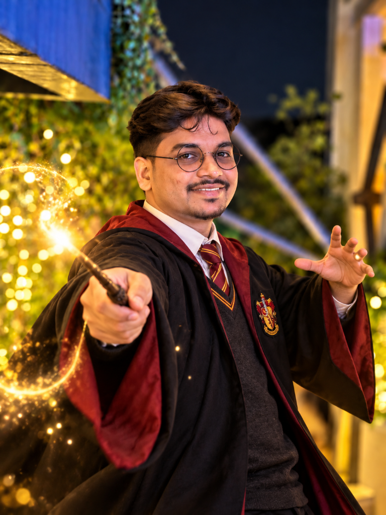 Bhupati Sethi casting Lumos spell in Hogwarts